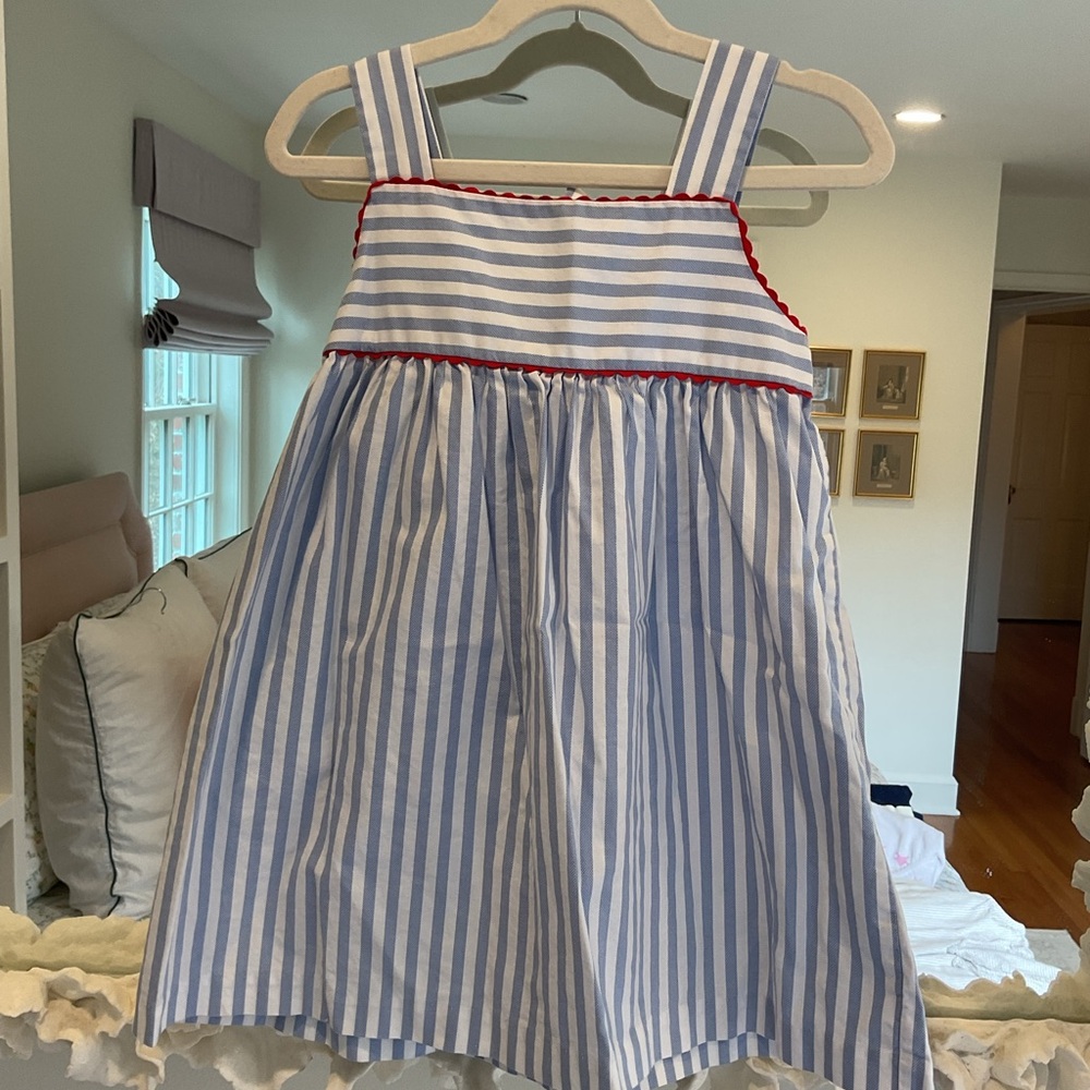 bella bliss Blue and White Striped Sundress with Red Trim